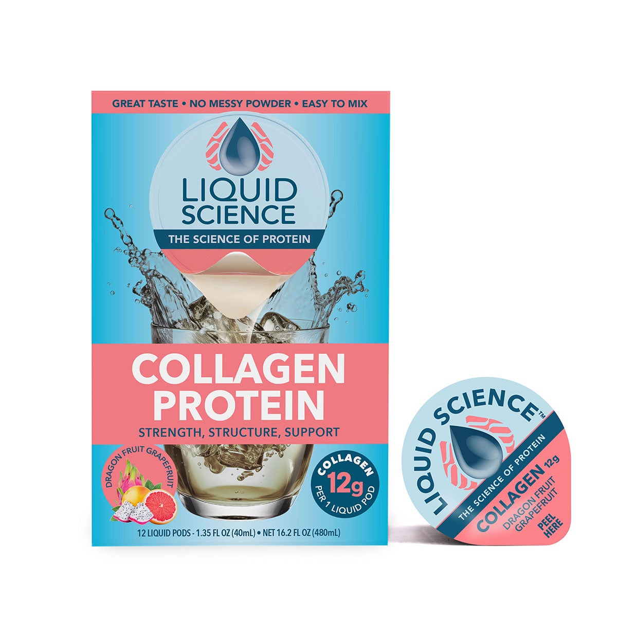 Dragon fruit grapefruit collagen protein pods